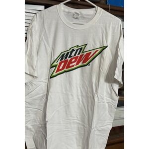 Mtn Dew Mountain Logo white T-shirt Size XL 100% Cotton, Jerzees, Soda/Pop